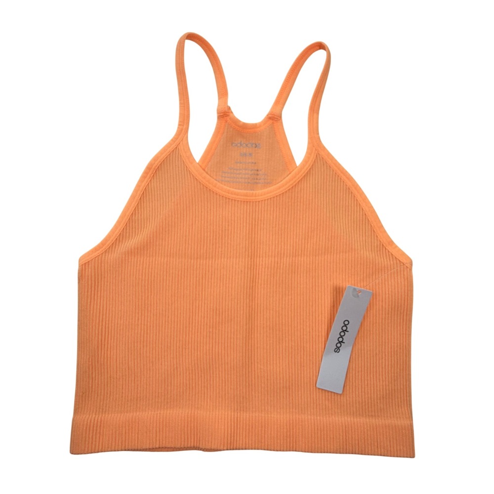 Ododos Tank Top Women Orange Ribbed Seamless Racerback Crop Top XS/S